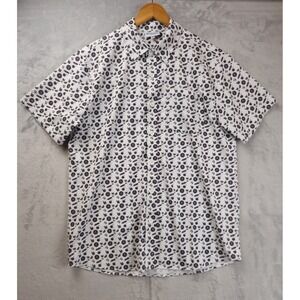 Roody Mens XL White Gray Performance AOP Geometric Hawaiian Shirt Button Up